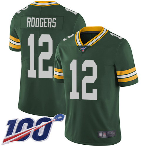 Men's Green Bay Packers #12 Aaron Rodgers 2019 Green 100th Season Vapor Untouchable Limited Stitched NFL Jersey